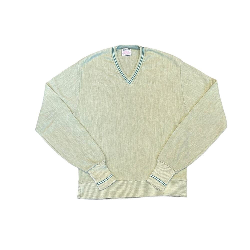 Puritan Vintage 80s Green V‑Neck Sweater Medium